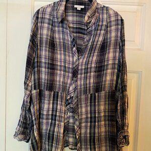 J. Jill Purple Plaid Button Up Tunic Women’s Large